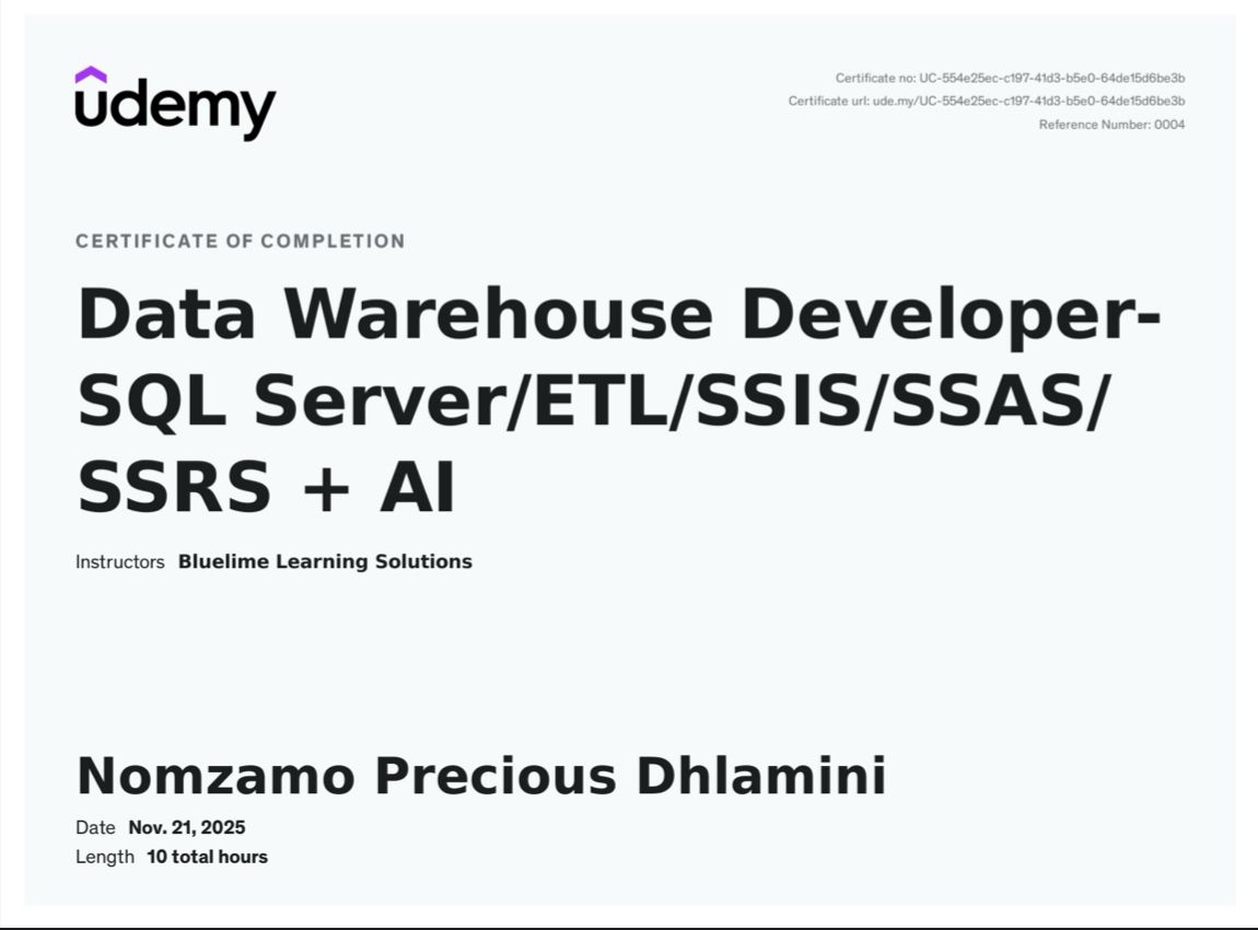 Data Warehouse Certificate